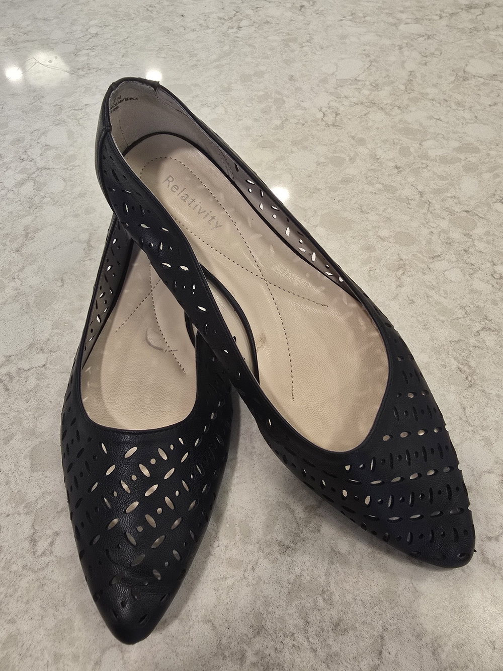 Relativity Black Laser-Cut Pointed Toe Flats